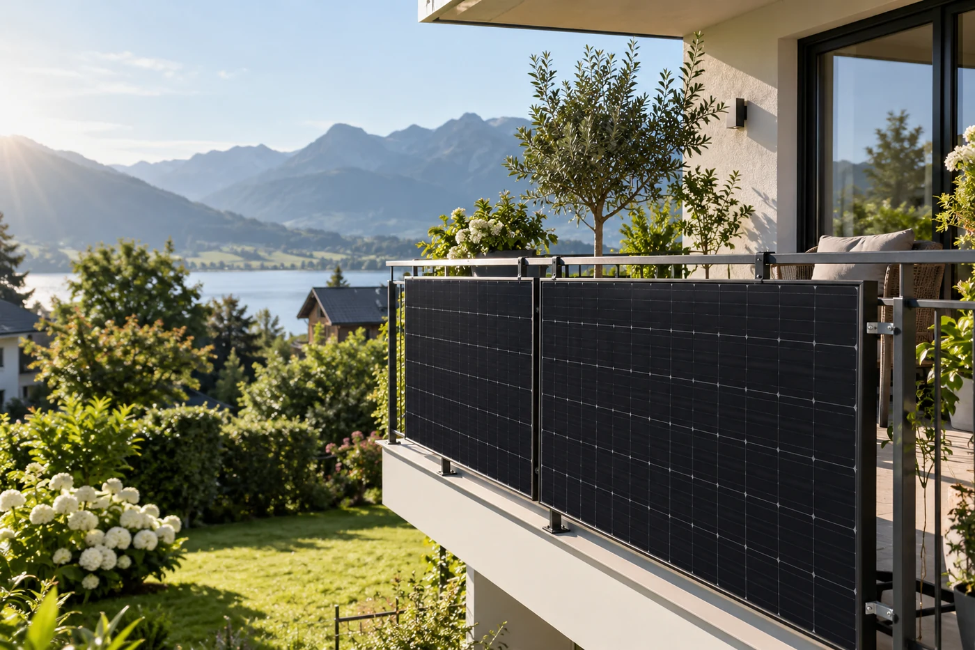 Solarmodule an der Brüstung eines Balkons