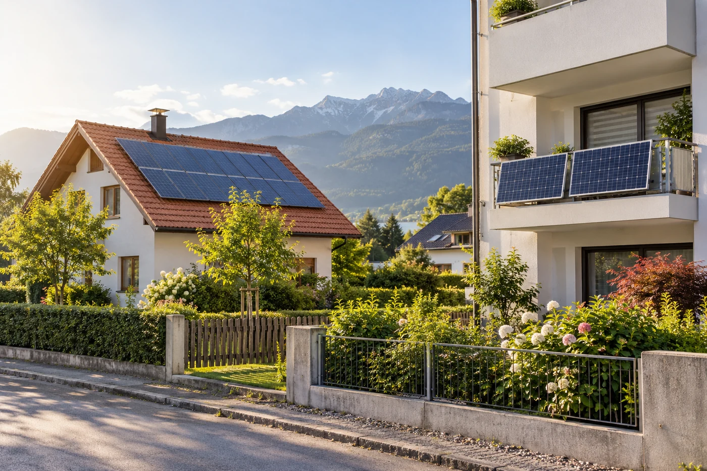 Dachanlage und Balkonmodule an zwei Wohnhäusern