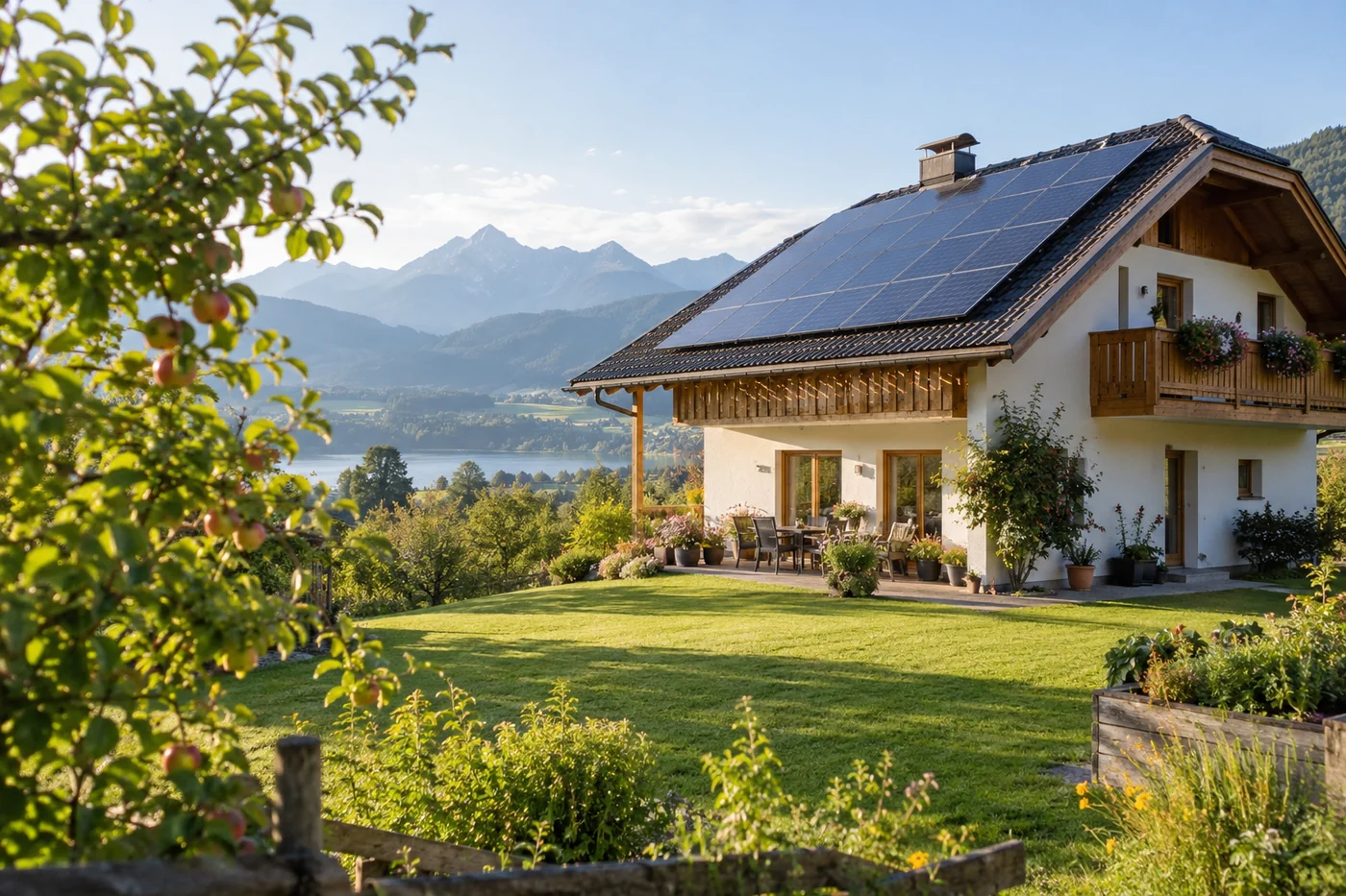 Haus mit Solardach vor einer Kärntner Berglandschaft