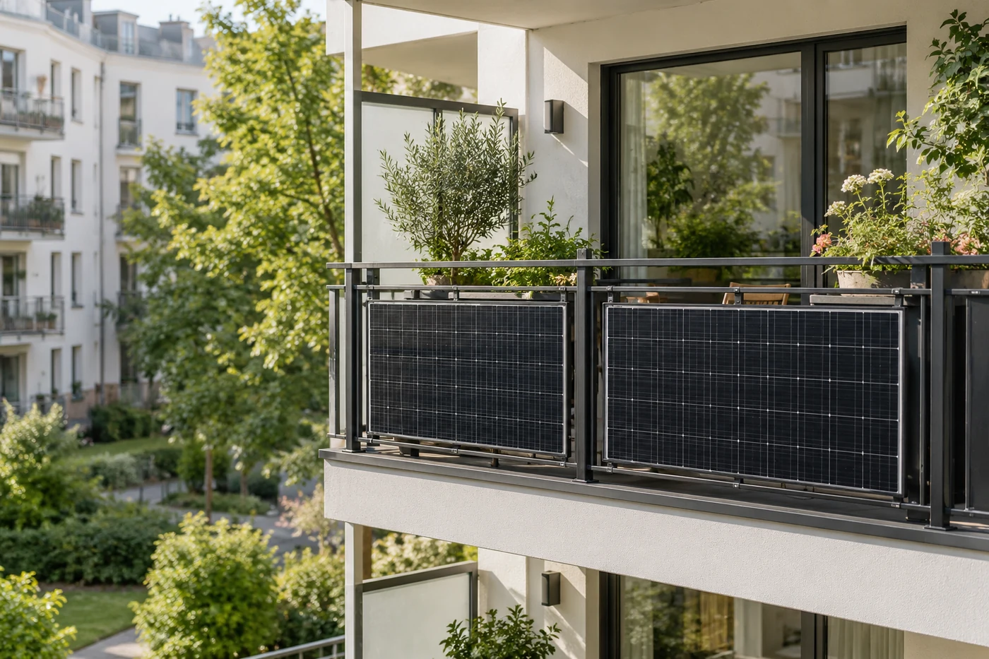Zwei Solarmodule an einem Balkon