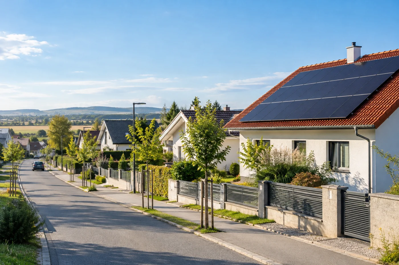 Photovoltaikdach in einer niederösterreichischen Siedlung