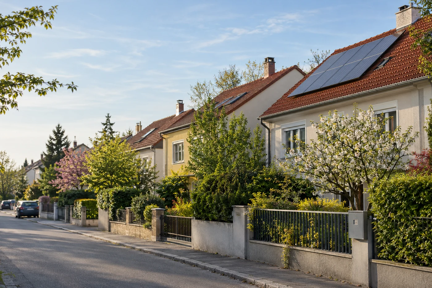 Solardächer an einer ruhigen Wiener Wohnstraße