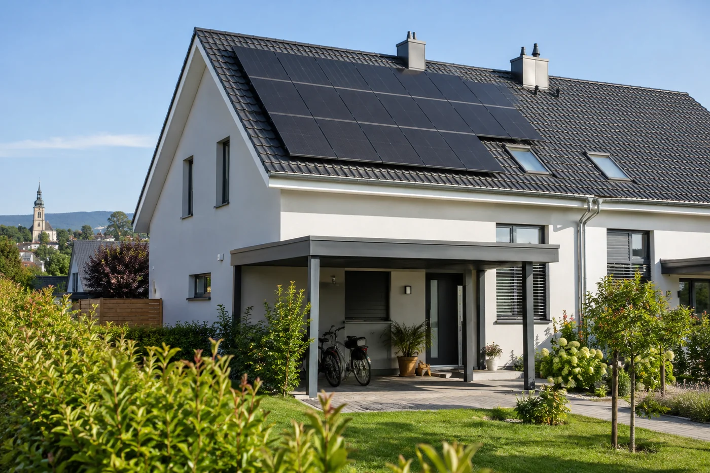 Solarpaneele auf einem Haus am Stadtrand von St. Pölten