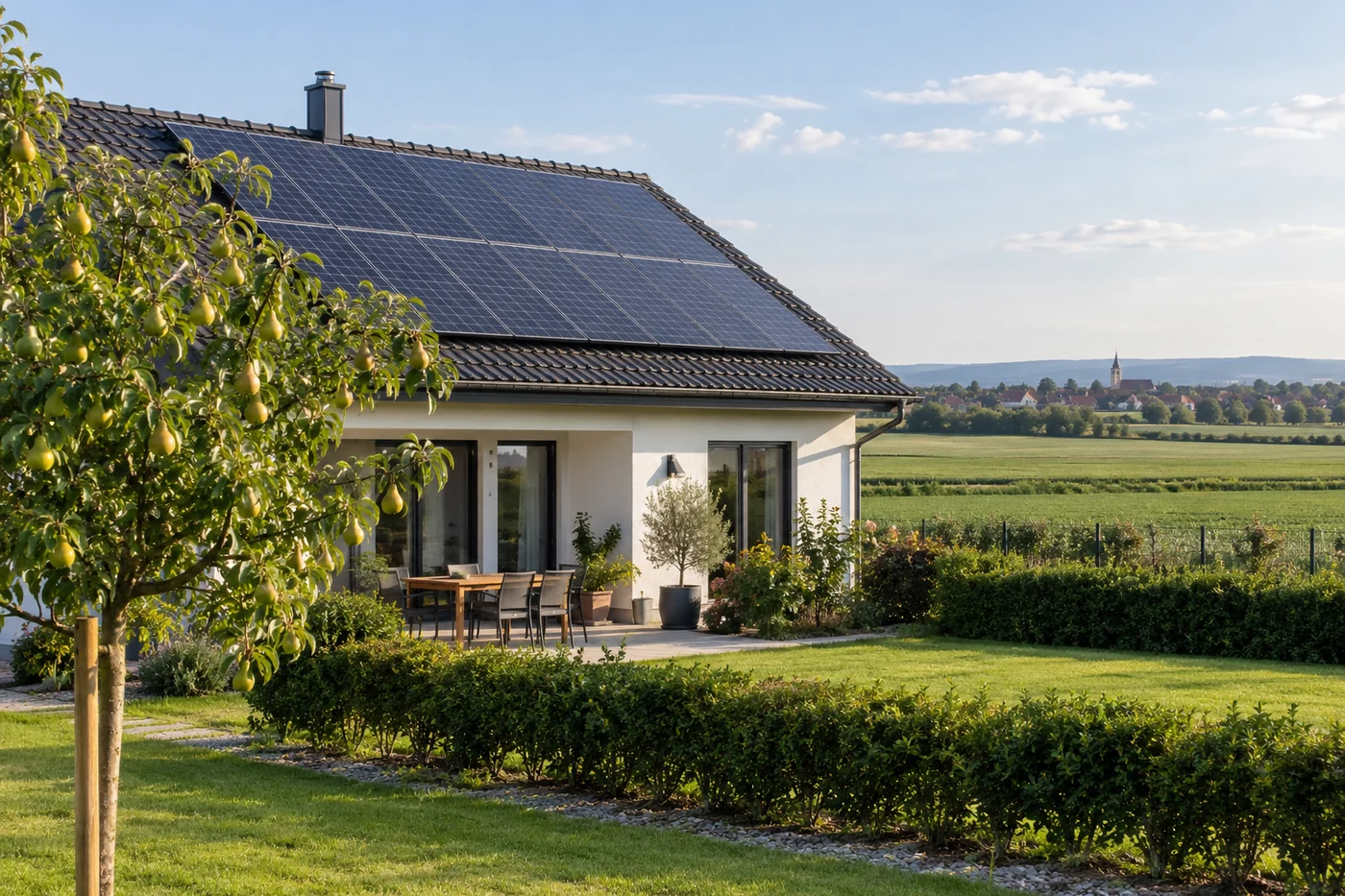 Solarmodule auf einem Wohnhaus bei Stockerau
