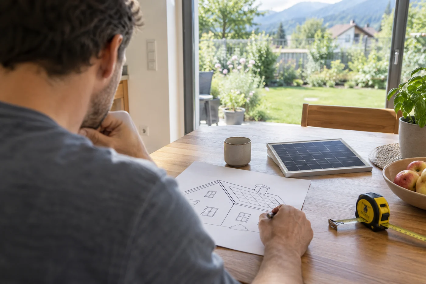 Dachzeichnung und Solarmodulmuster bei der Anlagenplanung