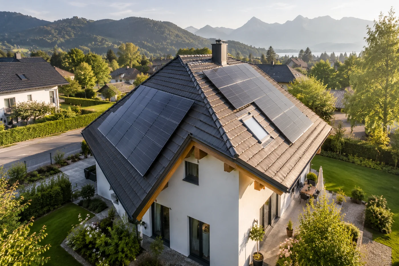 Solarmodule auf verschiedenen Dachflächen eines Hauses