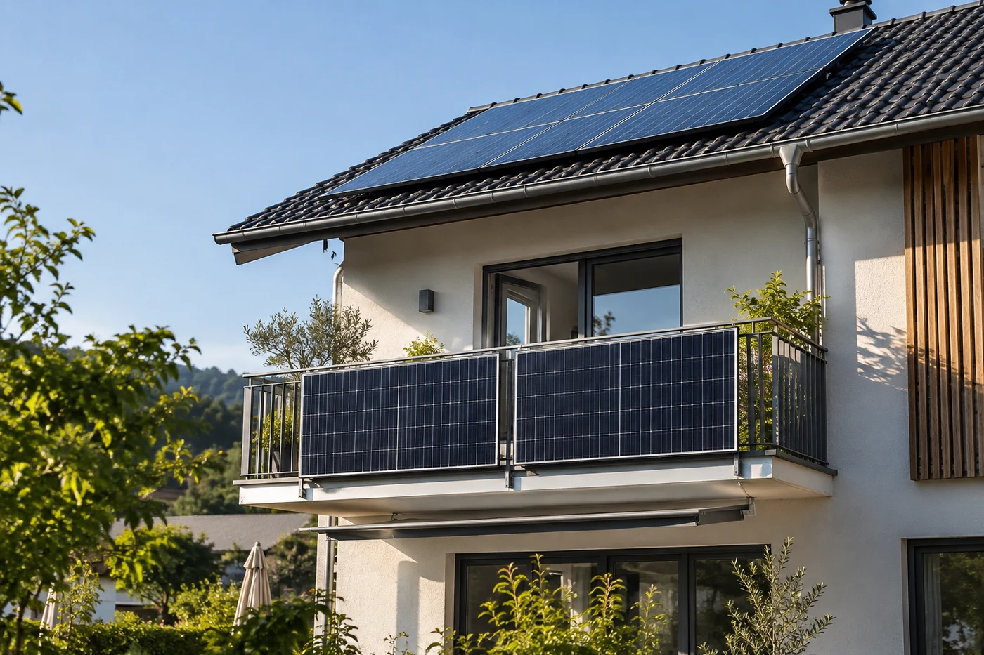 Balkonmodule und Dachmodule an einem Wohnhaus