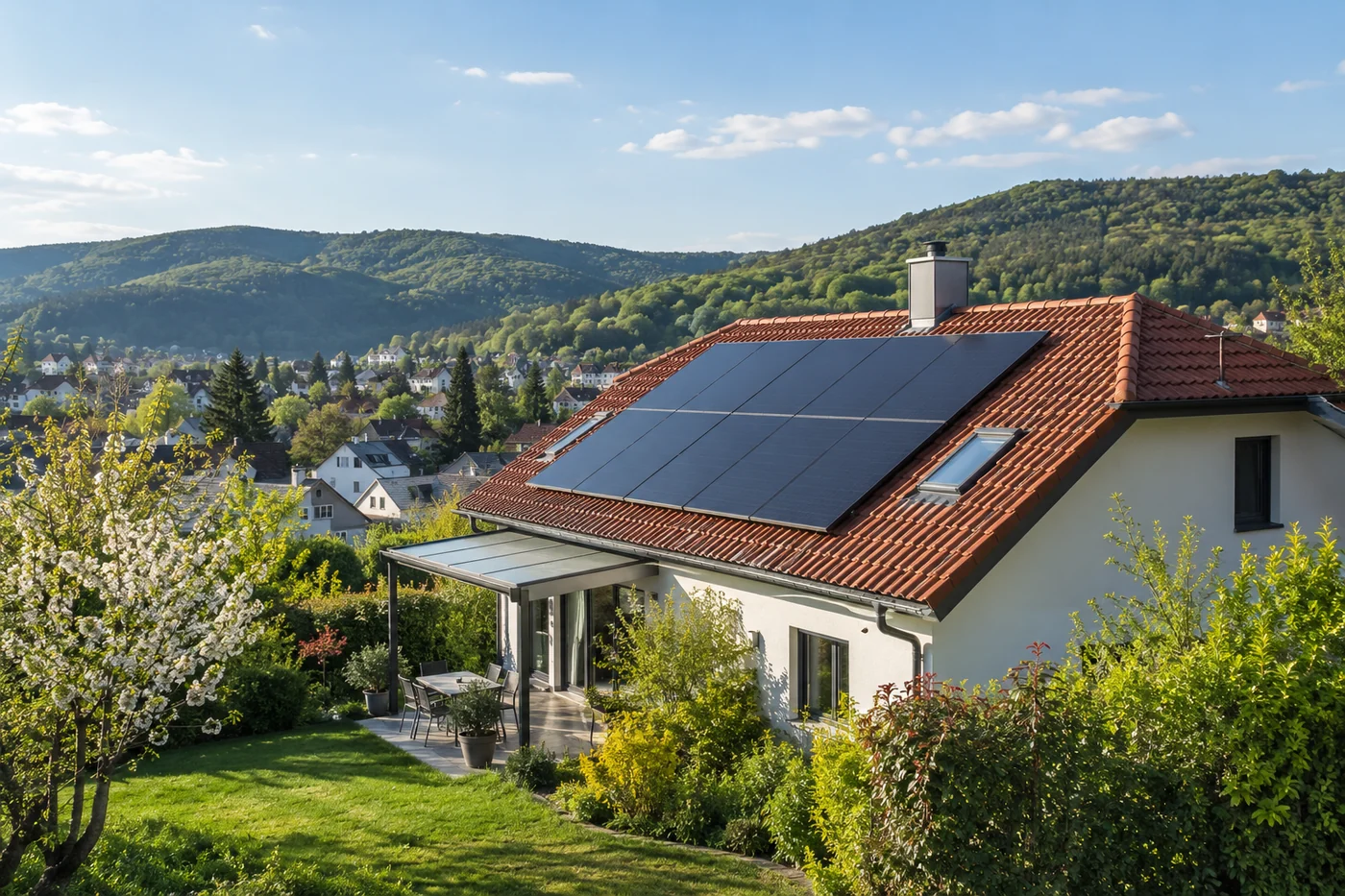 Solardach eines Hauses am Rand des Wienerwalds