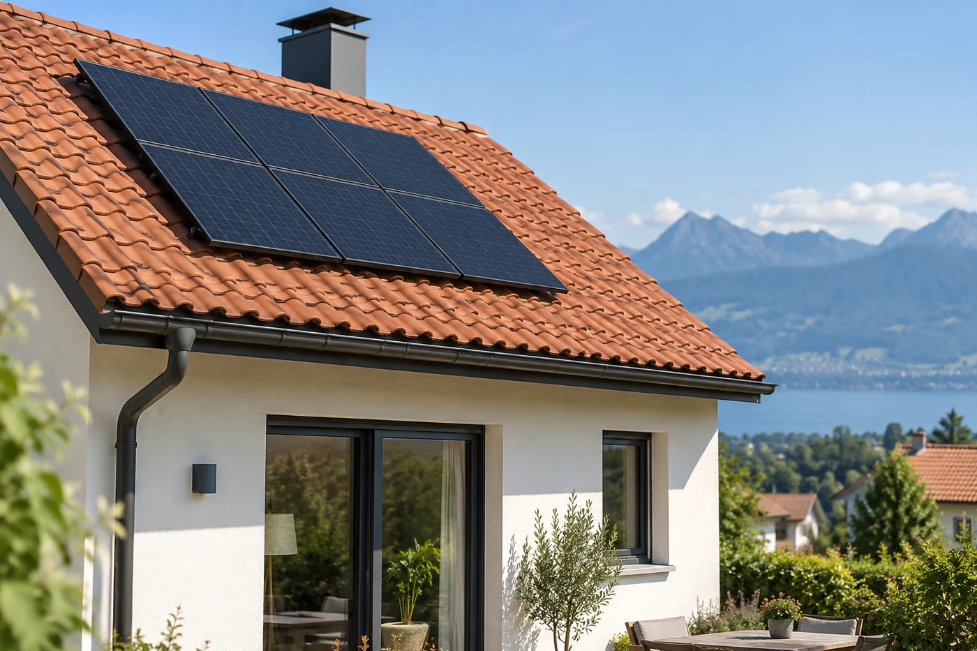 Kleine Solaranlage auf einem Stadthausdach
