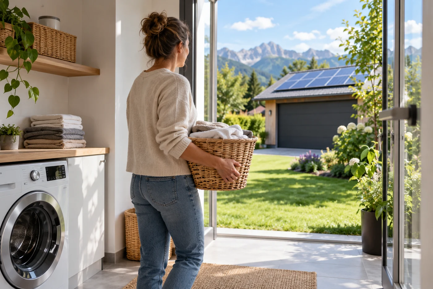 Haushaltsgeräte und Solardach bei Tageslicht