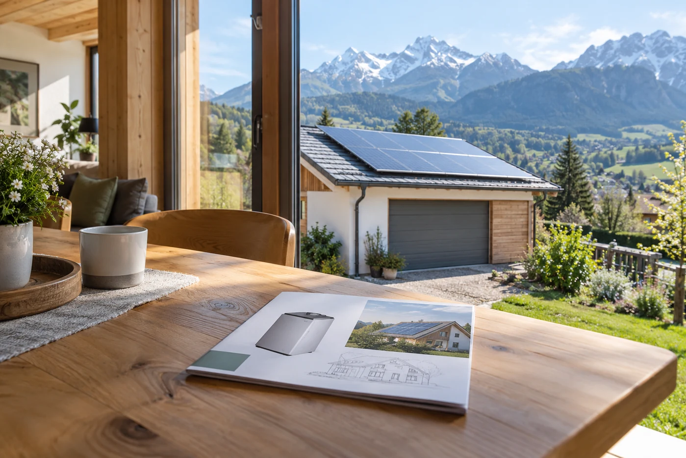 Planung eines Solarprojekts in einem Wohnhaus vor Tiroler Bergen