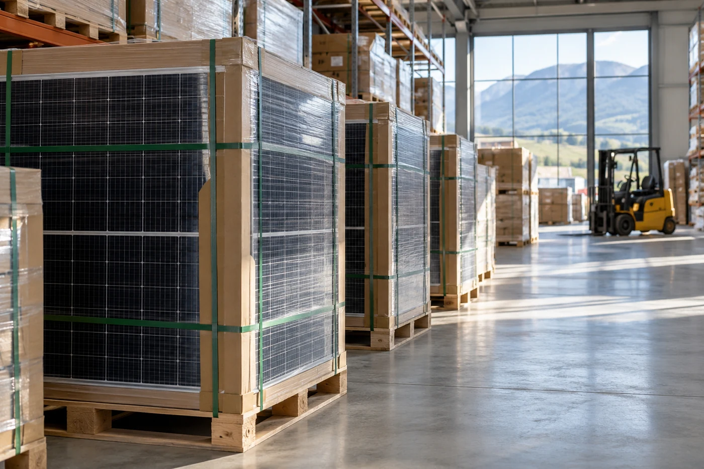 Solarmodule in einem geordneten Lagerbereich