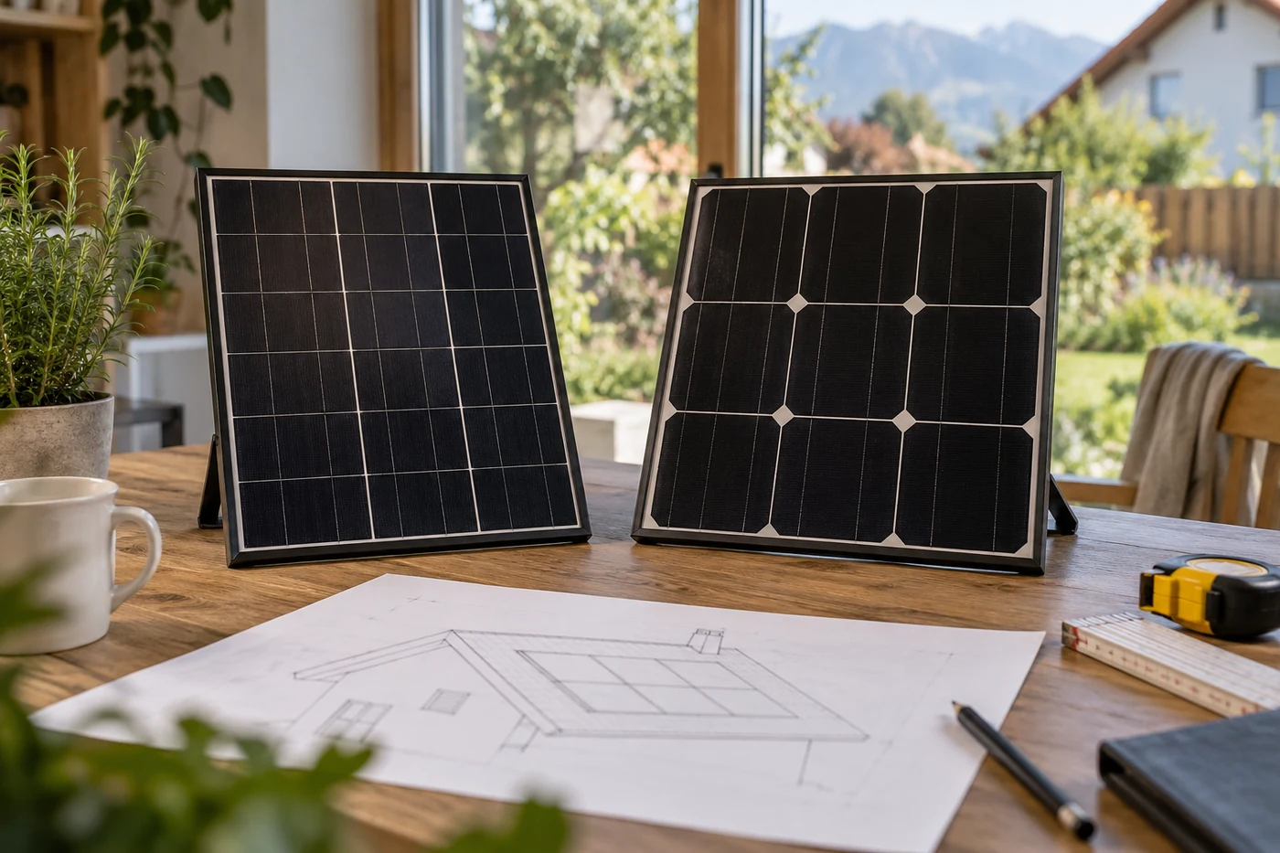 Zwei Solarmodulmuster mit unterschiedlichen Zellrastern