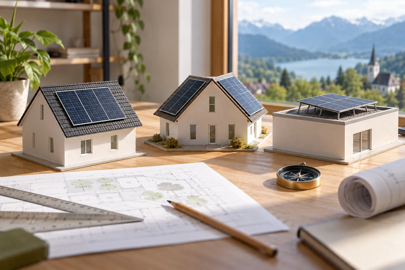 Dachmodelle mit unterschiedlichen PV-Ausrichtungen