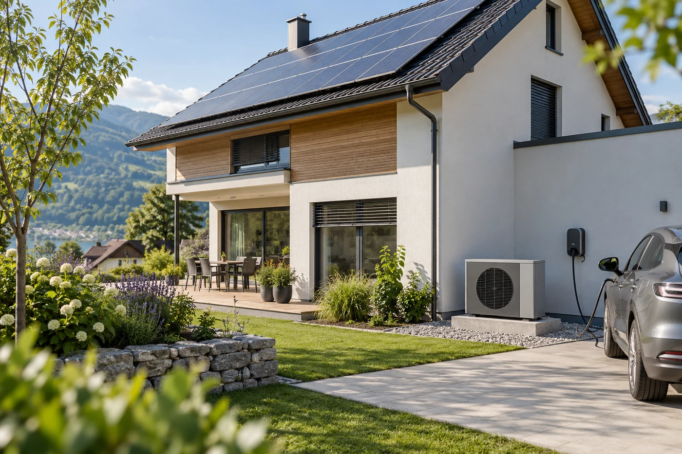 Photovoltaikhaus mit Wärmepumpe und Ladepunkt