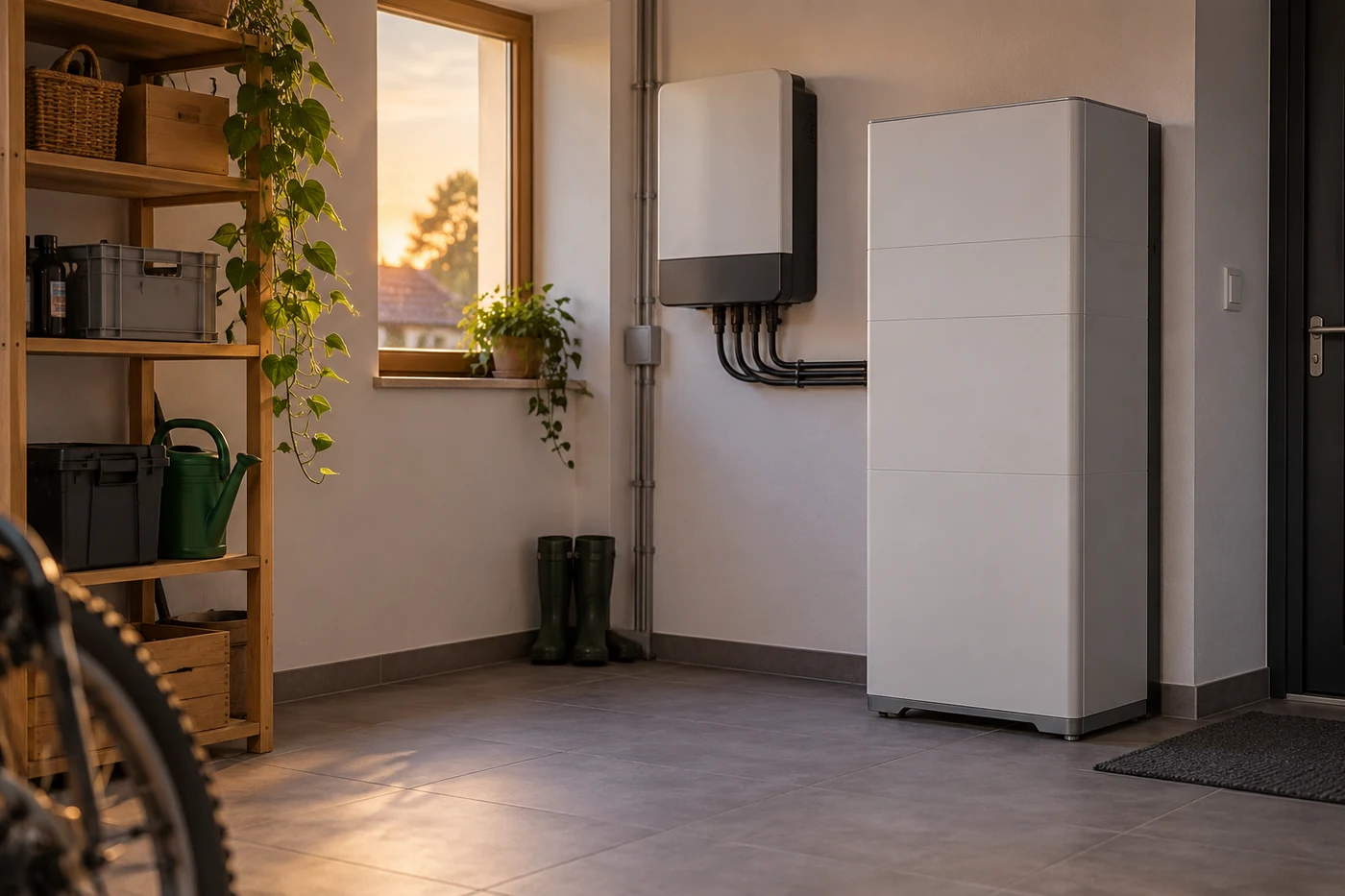 Batterieschrank und Wechselrichter in einem Technikraum