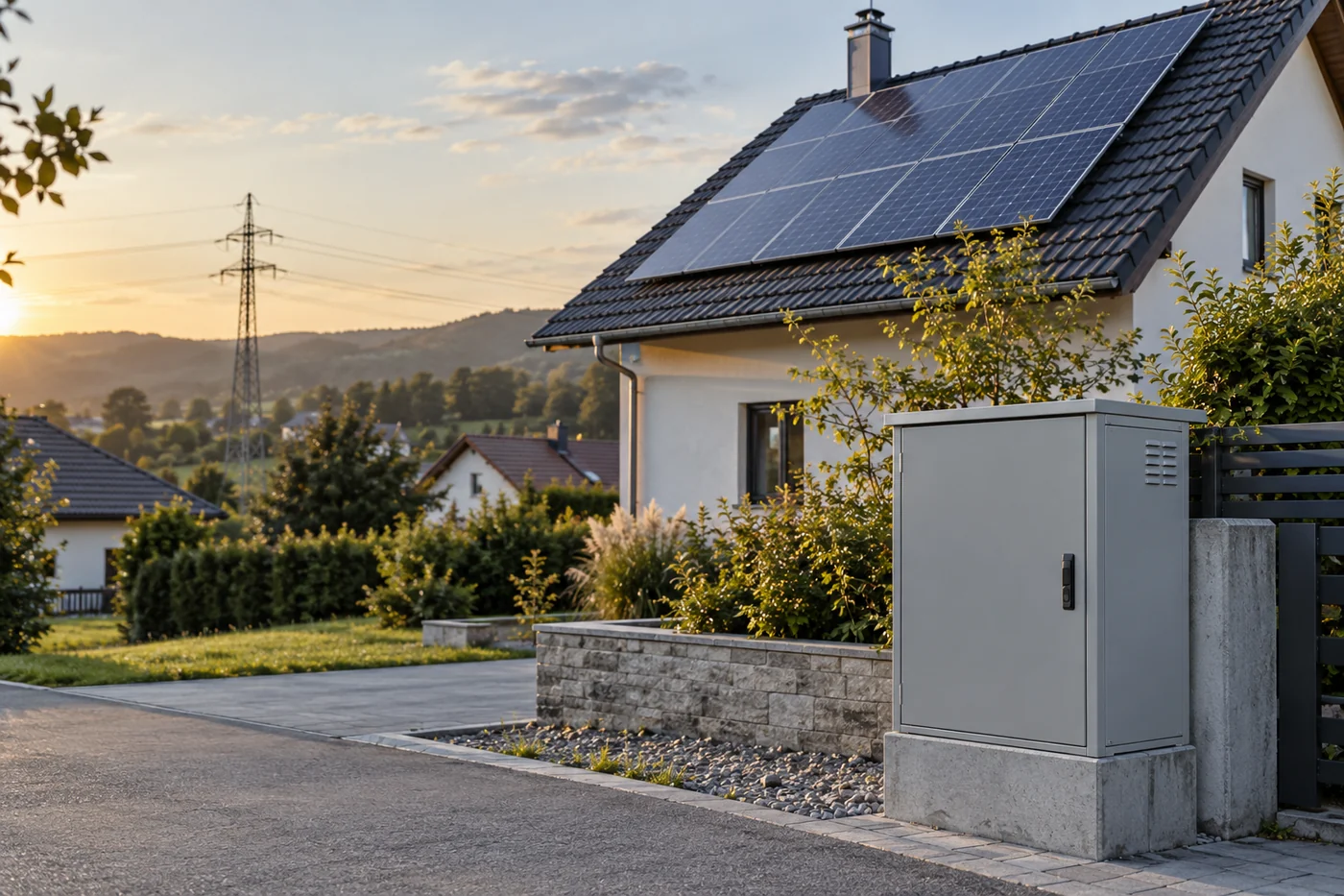 Solardach und geschlossener Anschlusskasten für Netzeinspeisung