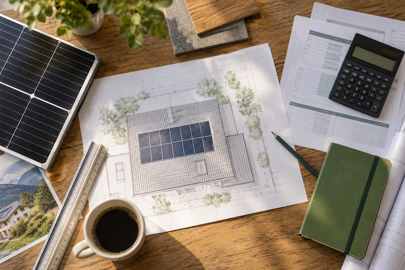 Dachplan und Kalkulationsunterlagen zur PV-Wirtschaftlichkeit