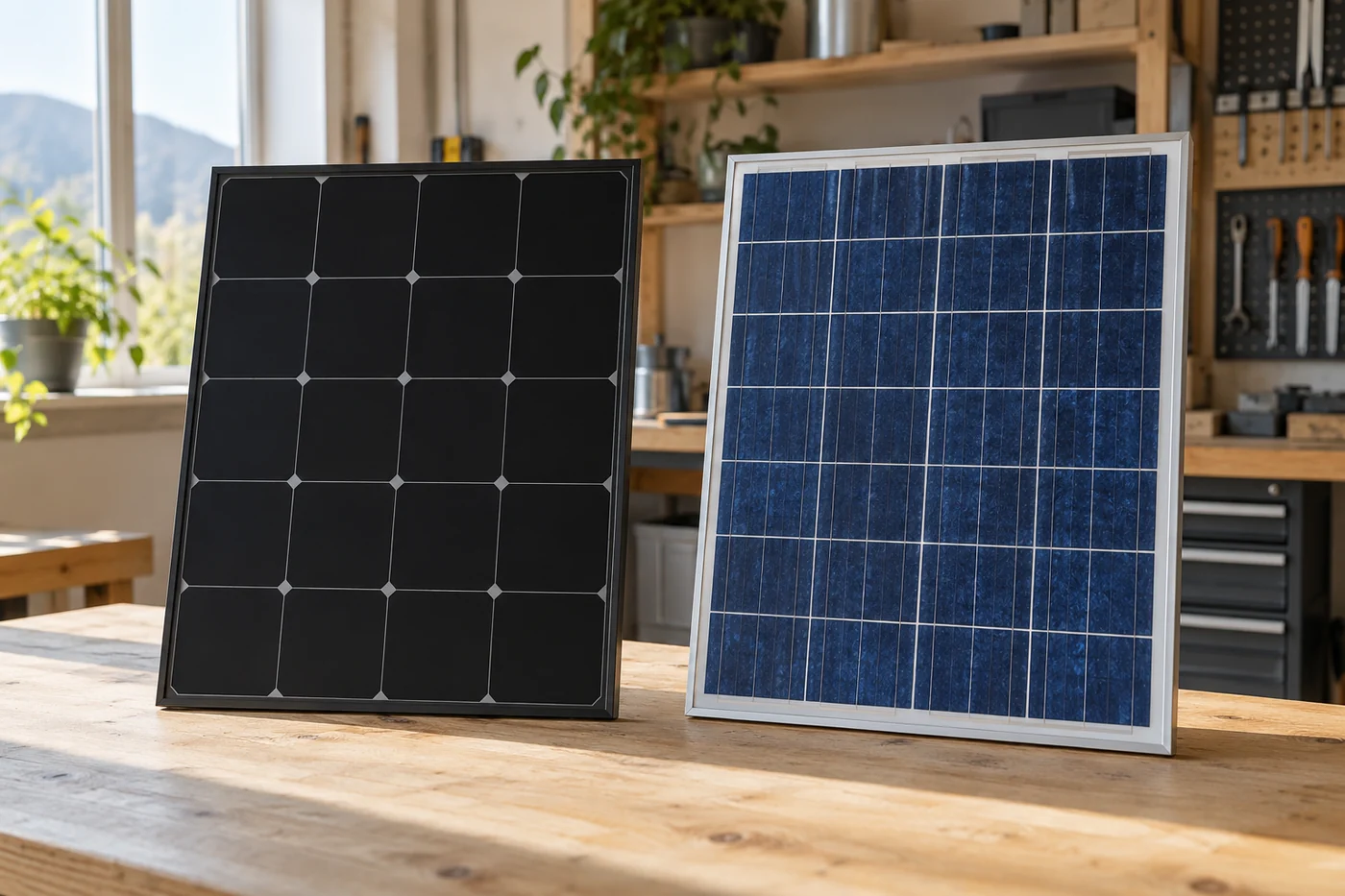 Schwarzes und blaues Solarmodulmuster nebeneinander