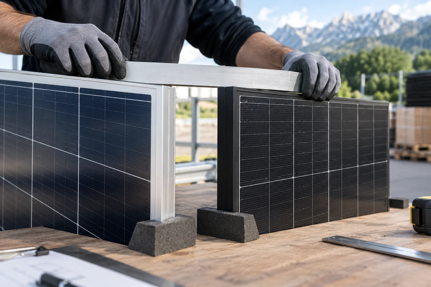 Unmarkierte Solarmodulmuster im Installationsbetrieb