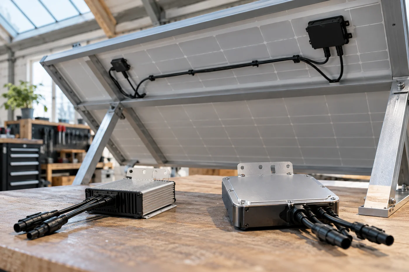 Kleine Elektronikbauteile unter einem Solarmodul