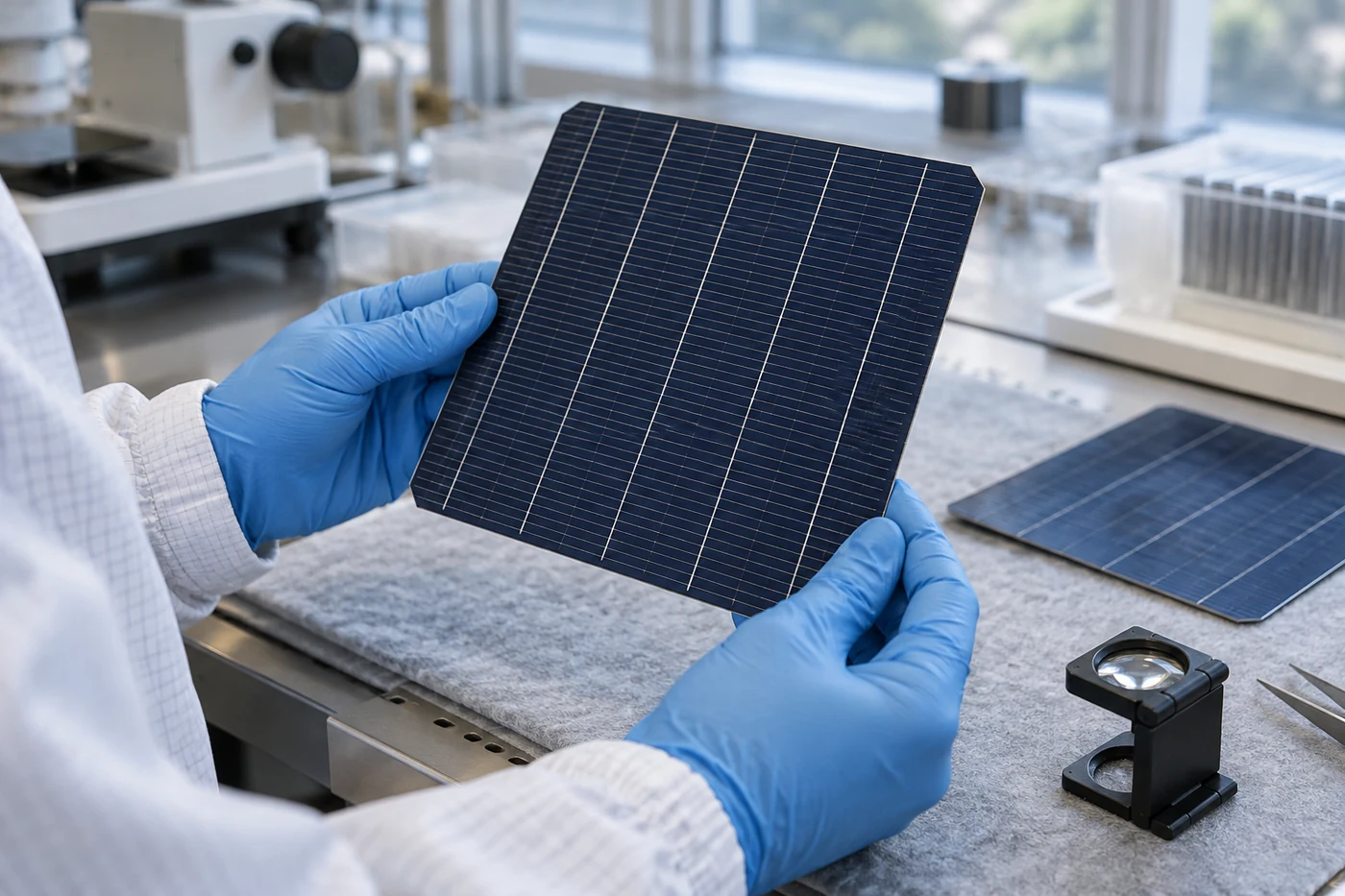 Solarzellmuster werden in einem Labor betrachtet