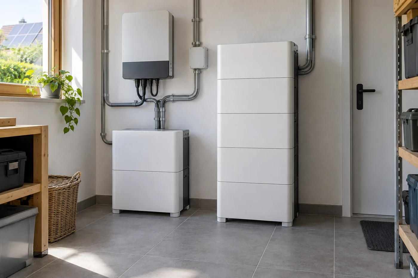 Kleiner und größerer modularer Stromspeicher im Größenvergleich
