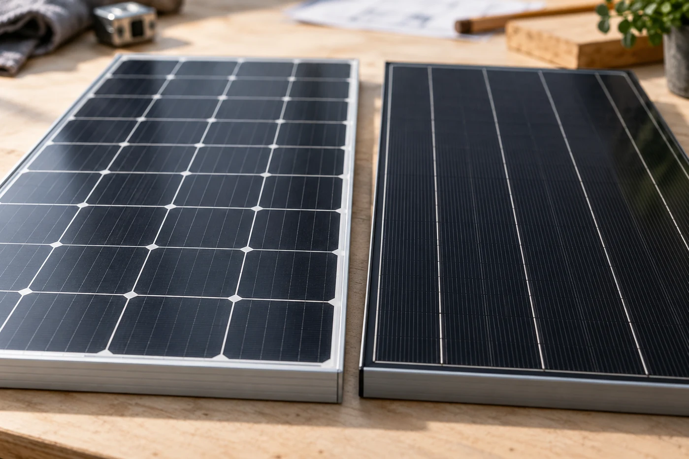 Nahaufnahme unterschiedlicher Solarmodul-Zelllayouts