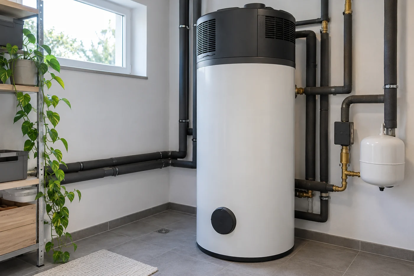 Wärmepumpenboiler mit gedämmten Leitungen