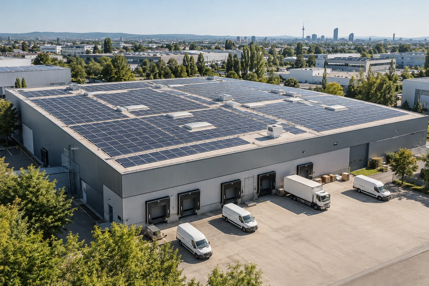 Lagerhalle mit großflächiger Photovoltaikanlage
