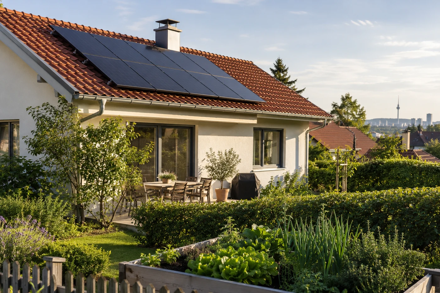 Kompakte Solaranlage auf einem Einfamilienhaus