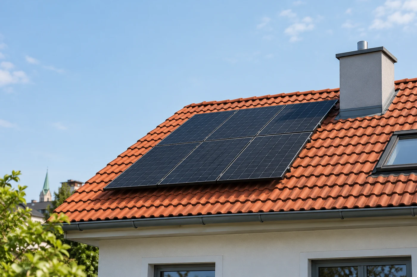 Kleine Solaranlage auf einem Ziegeldach