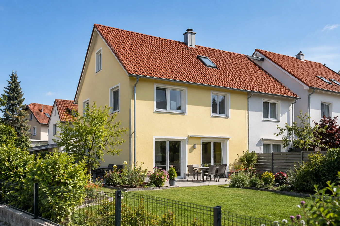 Reihenhaus mit freier Dachfläche und kleinem Garten