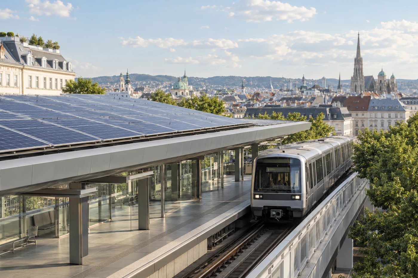Illustrative Stadtbahnstation mit Solardach