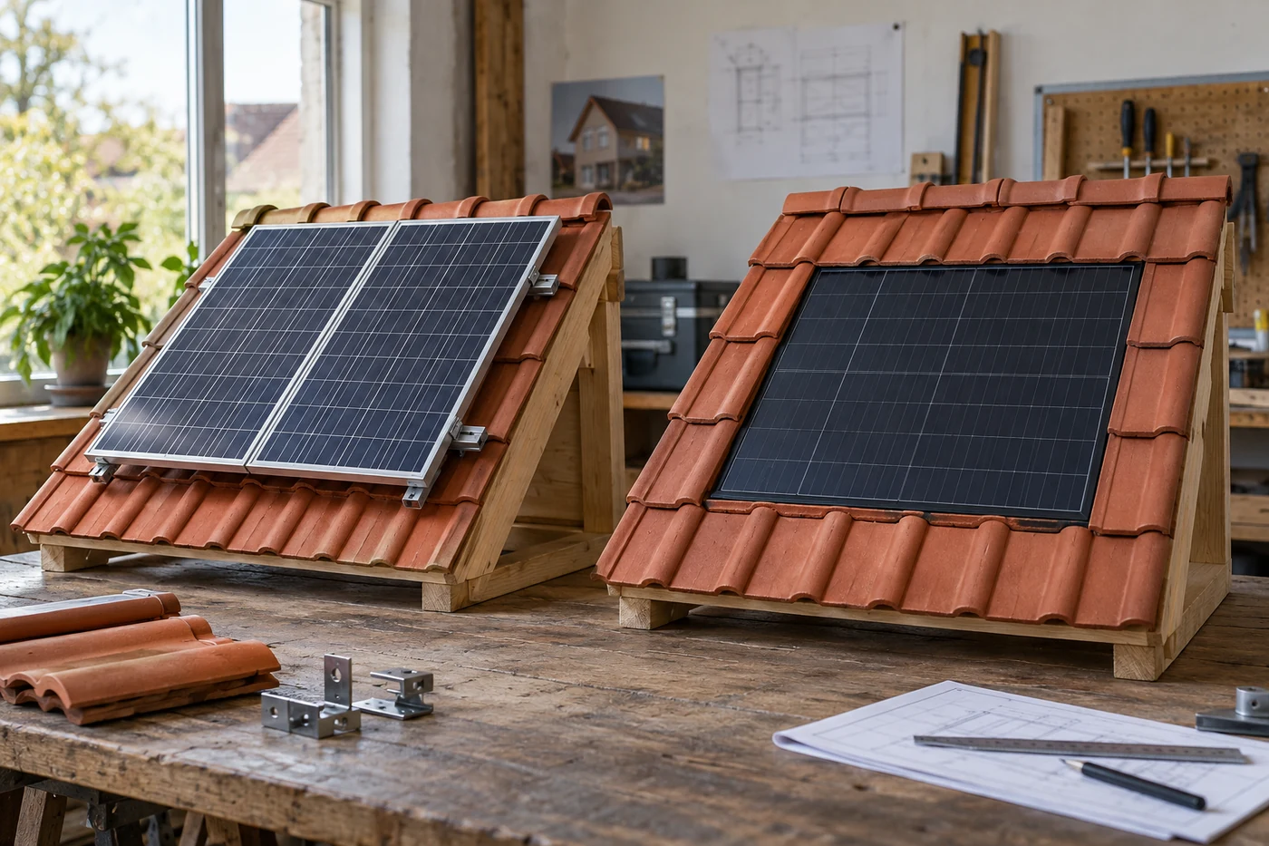 Dachmodelle mit Aufdach- und integrierten PV-Modulen